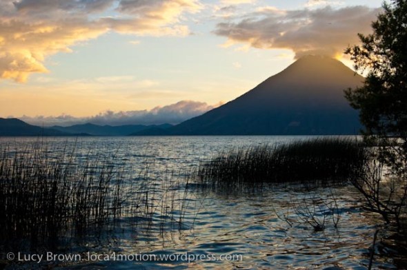 Sunset over Volcán San Pedro, Lago de Atitlán, Guatemala