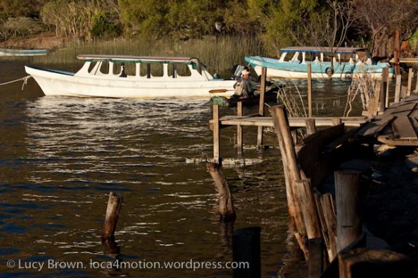 Boats in early morning light on Christmas Eve, Lago de Atitlán, Guatemala