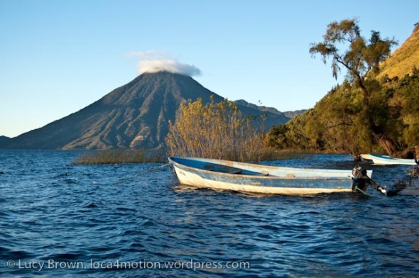Volcán San Pedro in early morning light on Christmas morning, Lago de Atitlán, Guatemala