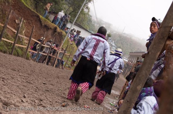 Rear view of Todos Santos men's uniform. Skach Koyl horse race, Todos Santos Cuchumatán, Huehuetenango, Guatemala