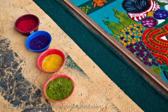 Different hues of dyed sawdust, Antigua, Guatemala