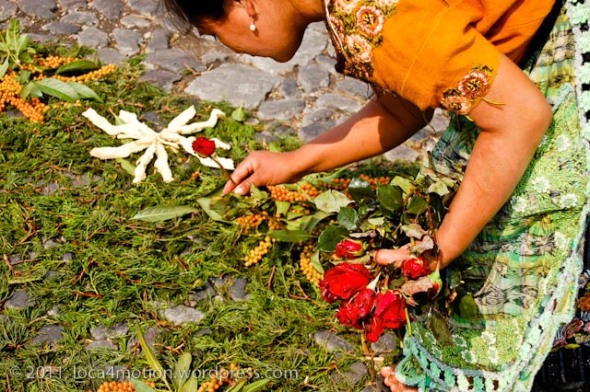 A simple alfombra of leaves and flowers, Antigua, Guatemala