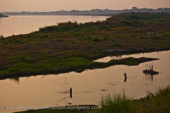Sunset fishing in the Mekong River, Vientiane, Laos