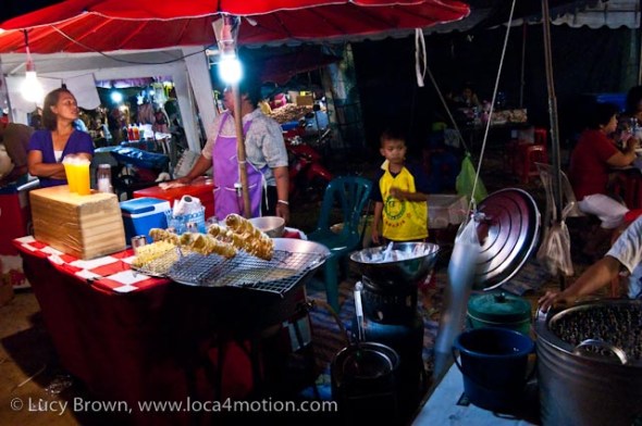 Deep fried potato twists on sticks, street food, Thailand