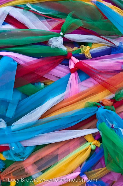Close up, colored ribbons, naga shrine (pa ya nak), Karon beach, Phuket, Thailand