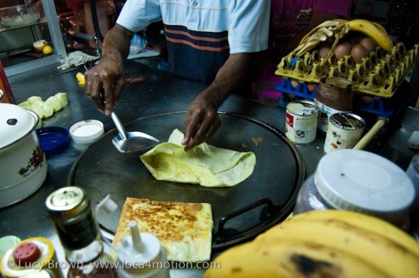 Folding a roti, desserts, Thailand