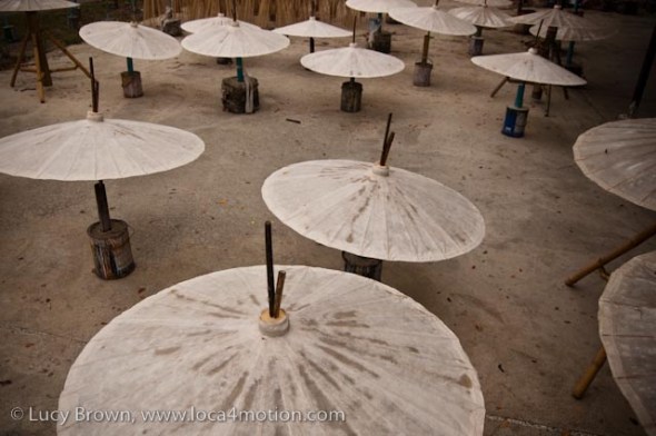 Glued sa paper drying in the sun, traditional Thai parasols, Chiang Mai, Thailand