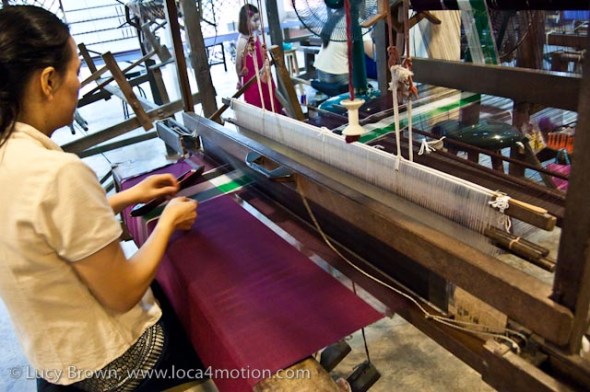 Weaving Thai silk on a hand-loom, Chiang Mai, Thailand