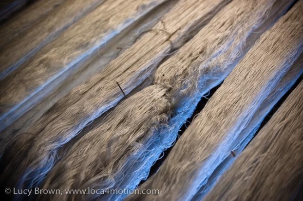 Bleached raw Thai silk threads before dyeing, Chiang Mai, Thailand