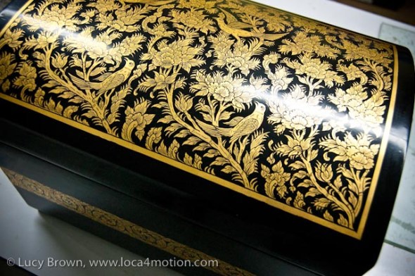 Gold leaf inlaid lacquered Jewelry box, Thai lacquerware, Chiang Mai, Thailand