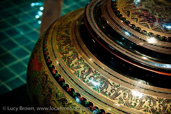 Lacquered urn, Thai Lacquerware showroom, Chiang Mai, Thailand