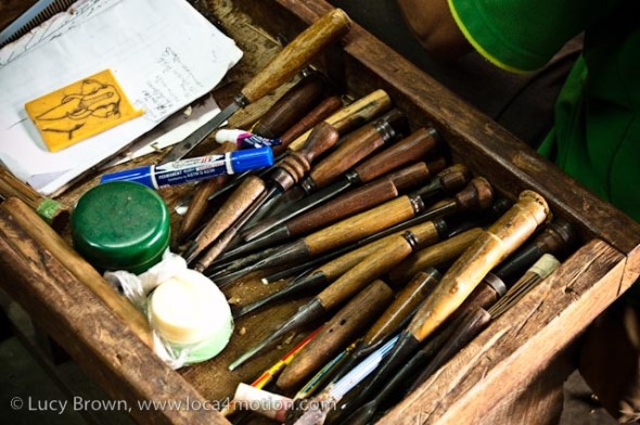 Wood carver's toolbox, wood carving, Chiang Mai, Thailand
