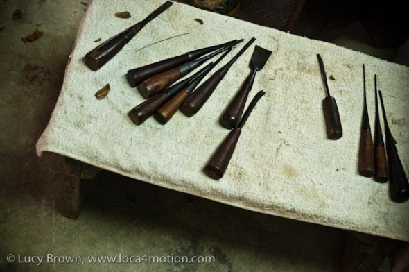 Wood carver's tools, wood carving, Chiang Mai, Thailand