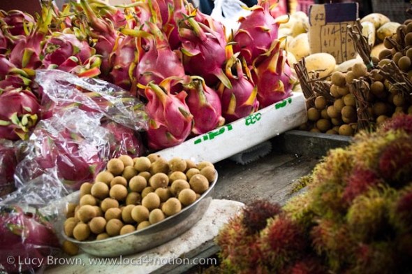 Dragon fruit, longan & rambutan, morning market, Krabi town, Krabi, Thailand