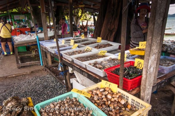 Beachside seafood stall at the Sea Gypsy village, Rawai, Phuket, Thailand