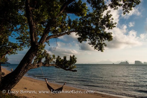 Hammock on the beach in early morning light, Ko Yao Noi, Phuket, Thailand