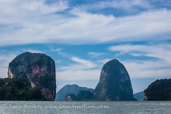 View of bay from long-tail boat, Phang Nga Bay, Thailand