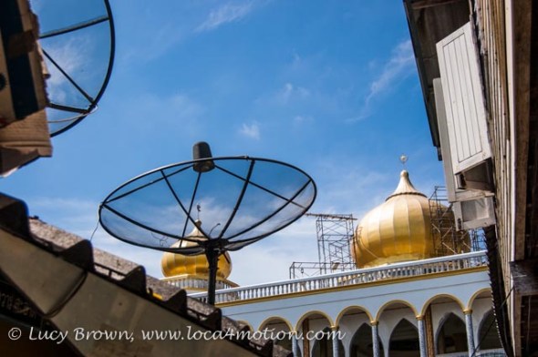 Mosque under construction & satellite dishes, Koh Panyee (Ko Panyi), Phang Nga Bay, Thailand
