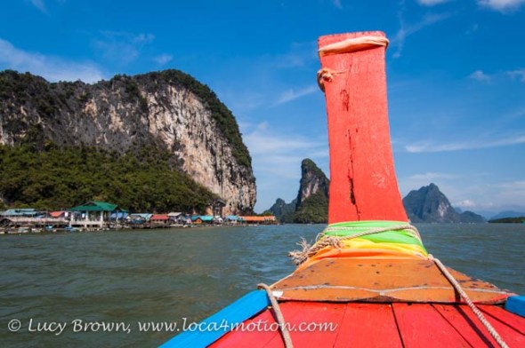 Approaching Koh Panyee (Ko Panyi) in a long-tail boat, Phang Nga Bay, Thailand