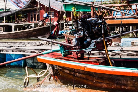 Close-up of long-tail boat engine, Koh Panyee (Ko Panyi), Phang Nga Bay, Thailand