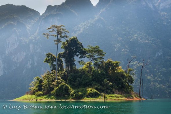 Lush island, Cheow Lan Lake, Khao Sok National Park, southern Thailand