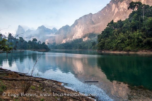 Sunrise Colors On Lake, Cheow Lan Lake, Khao Sok National Park, southern Thailand