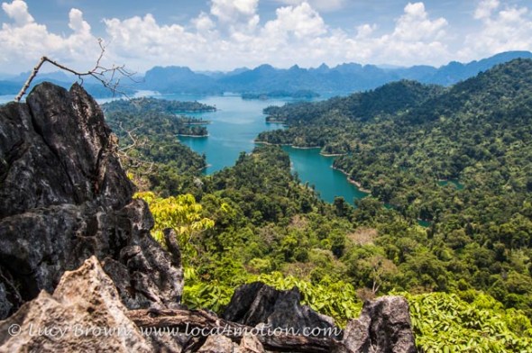 View of Cheow Lan Lake from viewpoint, Khao Sok National Park, southern Thailand